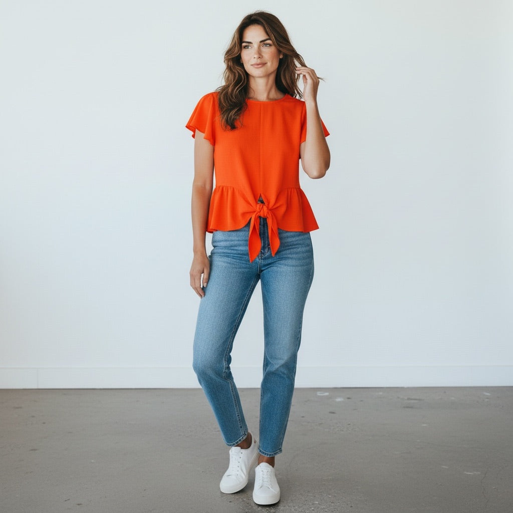 Orange/Coral She + Sky Women-Tops, Medium